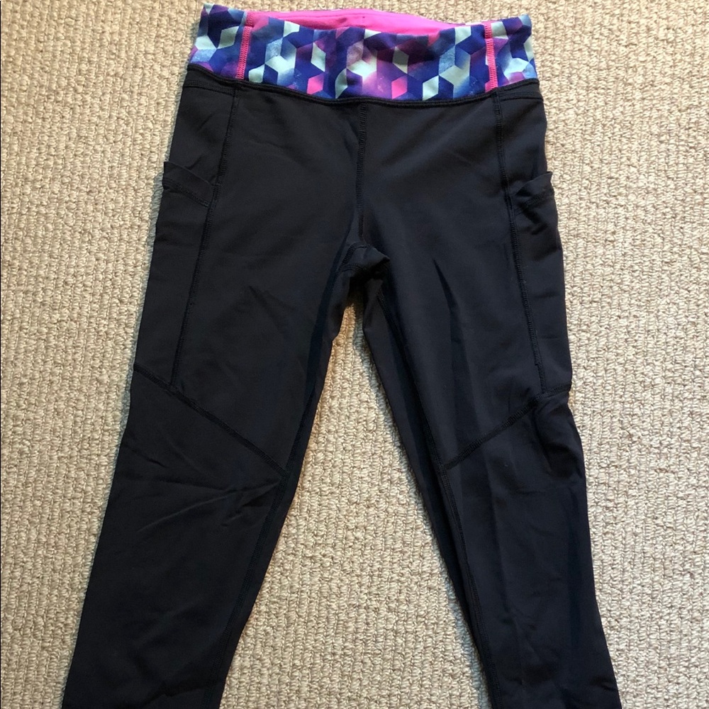 Ivivva black leggings with a colorful waistband